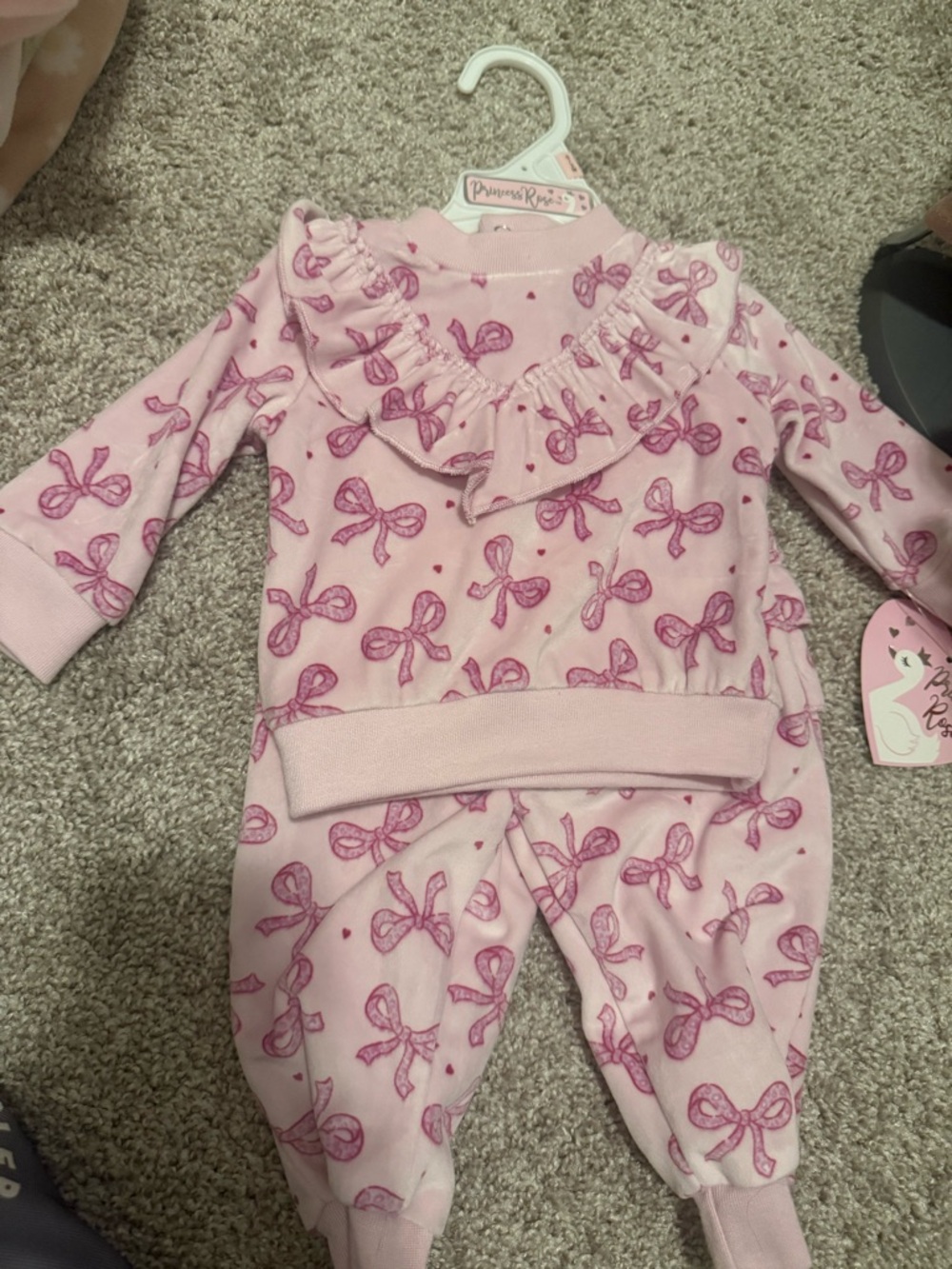 Pink Bow-Print Ruffle Kids Matching Set